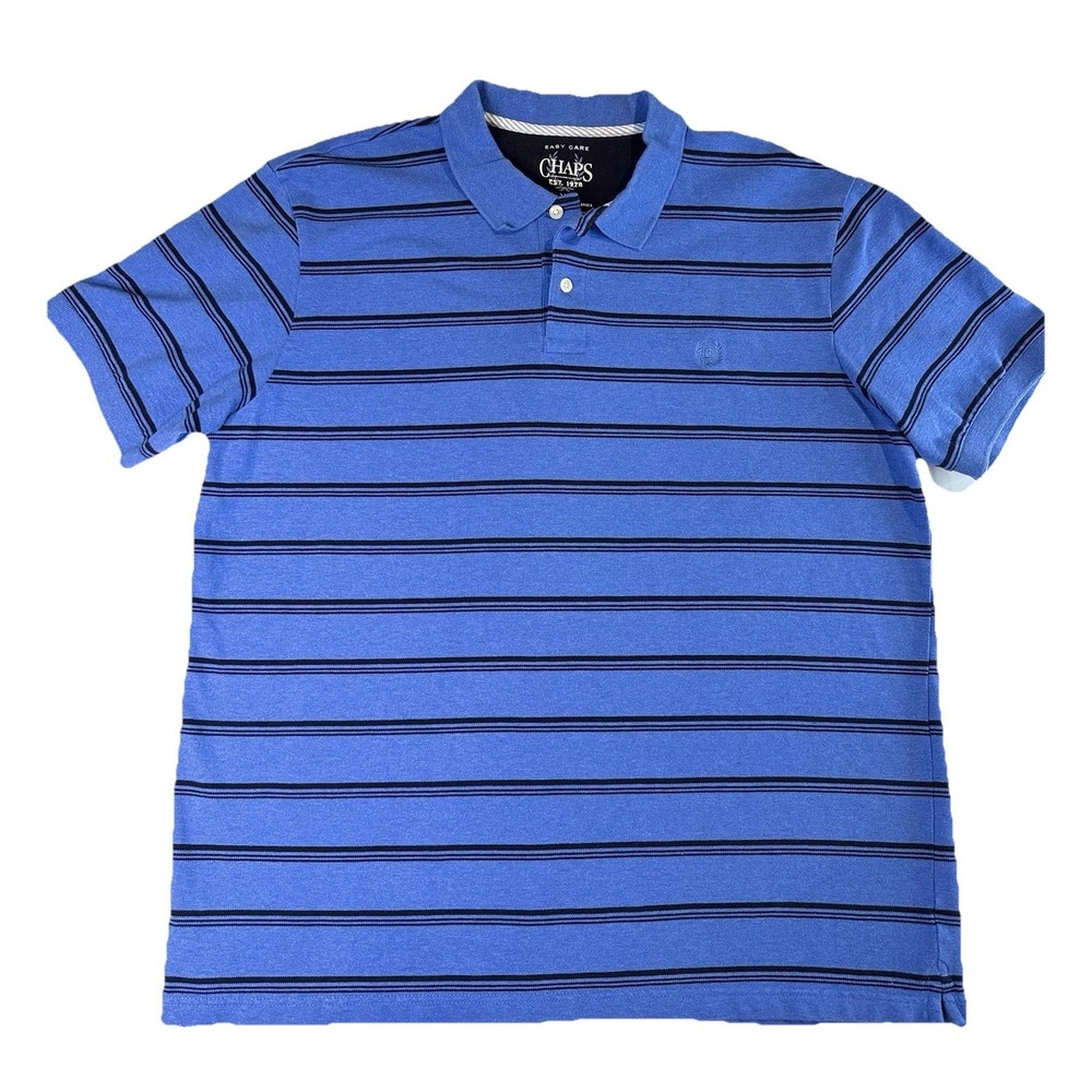 Chaps Easy Care Polo Shirt Mens XL Blue‎ Black Stripe Cotton Stretch